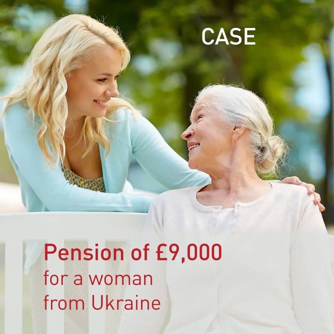Screenshot showing £9,000 UK pension for Ukrainian nationals and client feedback confirming successful payment and support
